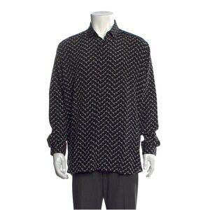 Saint Laurent Geometric Print Silk Crepe De Chine Shirt In Black 15.5